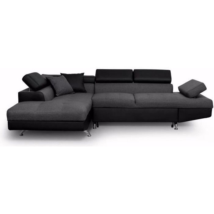 Produit similaire: Canapé d'angle gauche 5 places RIO Convertible avec coffre en tissu et simili - Gris/Noir - L271 x P192 x H70cm - LOUNGITUDE
