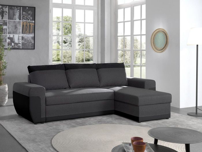 Produit similaire: Canapé d'angle réversible convertible avec coffre en simili et tissu - Milan - BESTMOBILIER - Noir/Gris