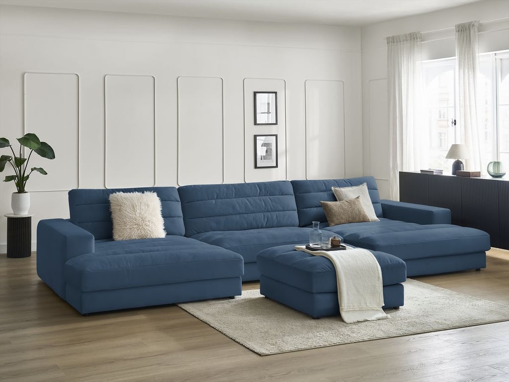 Produit similaire: Canapé panoramique fixe SIERRA velours avec pouf bleu foncé BOBOCHIC 4 places