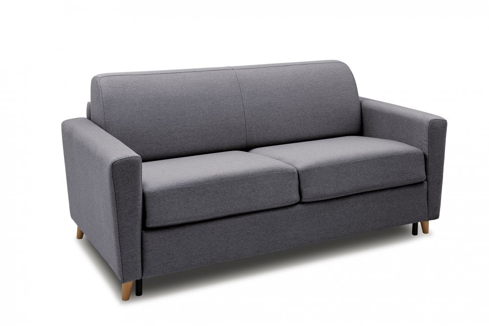 Canapé VIRGOLA convertible express matelas 16 cm sommier lattes 140 cm tissu Tweed gris