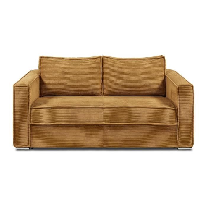 Produit similaire: Canapé 3 places convertible express en velours côtelé jaune moutarde - Couchage à lattes larges 140 cm - Matelas 22 cm LORETO