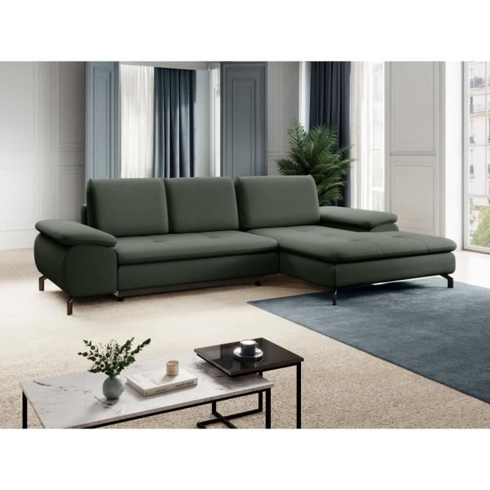 Produit similaire: Canapé d'angle droit convertible en tissu texturé vert ARCHIBALD