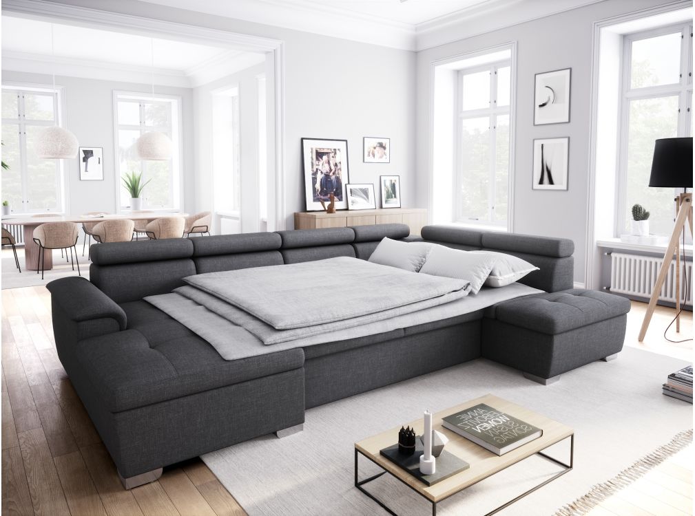 Canapé d'Angle Panoramique PAOLA Convertible en Tissu - Vue supplémentaire 1