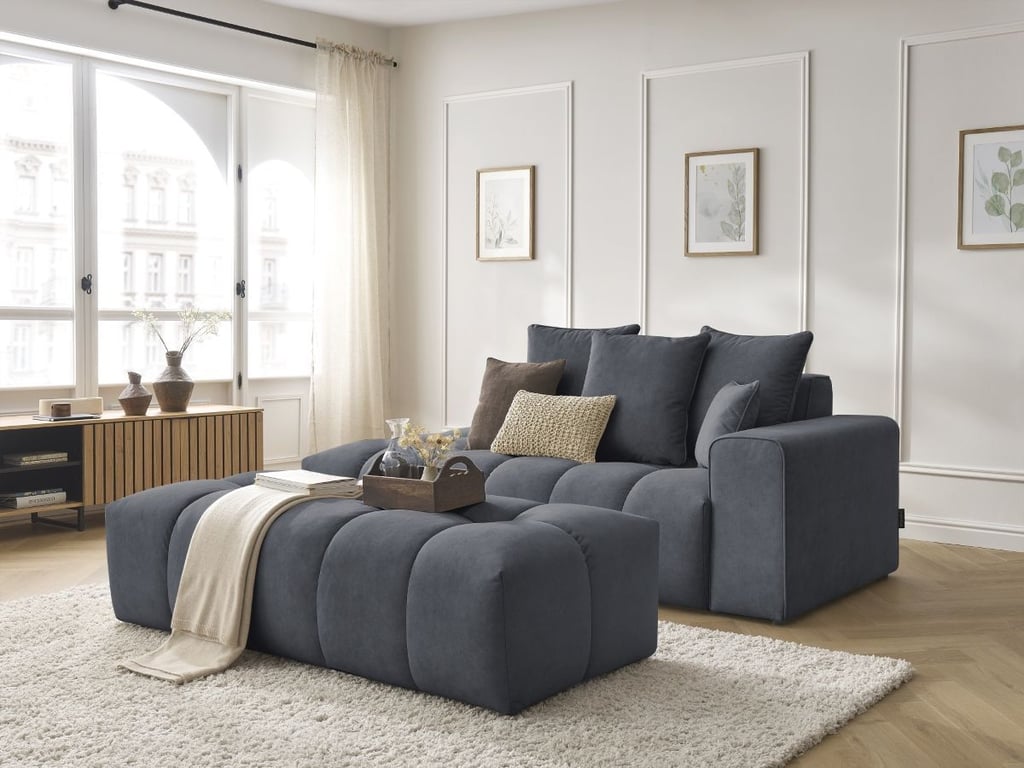 Produit similaire: Canapé droit fixe MONT-BLANC velours avec pouf gris foncé accoudoir droit BOBOCHIC 5 places