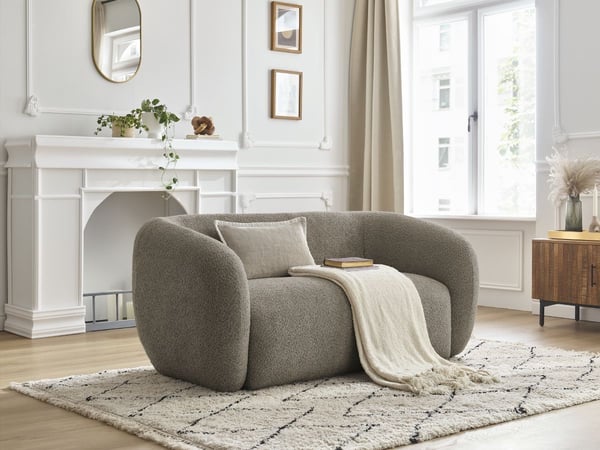 Celine canapé droit fixe 2 places tissu bouclette taupe