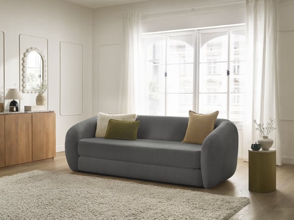 Neyo canapé droit convertible déplimousse 3 places tissu bouclette gris foncé