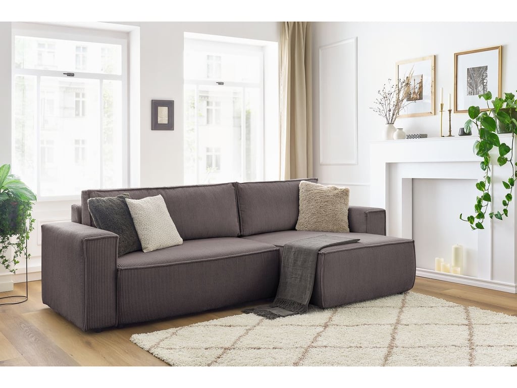 Produit similaire: Canapé d'angle réversible convertible coffre NIHAD velours côtelé taupe BOBOCHIC 3 places