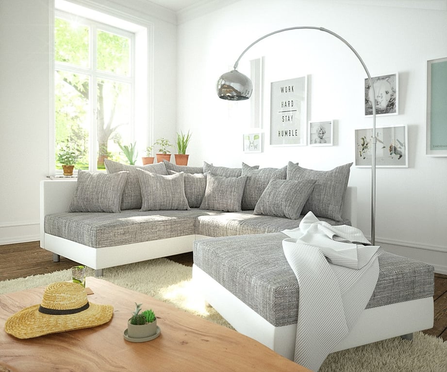 Produit similaire: Canapé d'angle Clovis blanc gris clair canapé modulaire tabouret ottoman gauche