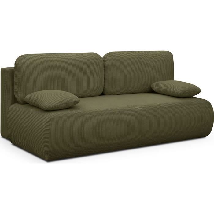 Canapé convertible 3 places avec coffre de rangement en velours côtelé vert kaki - Gemma - Vue supplémentaire 1