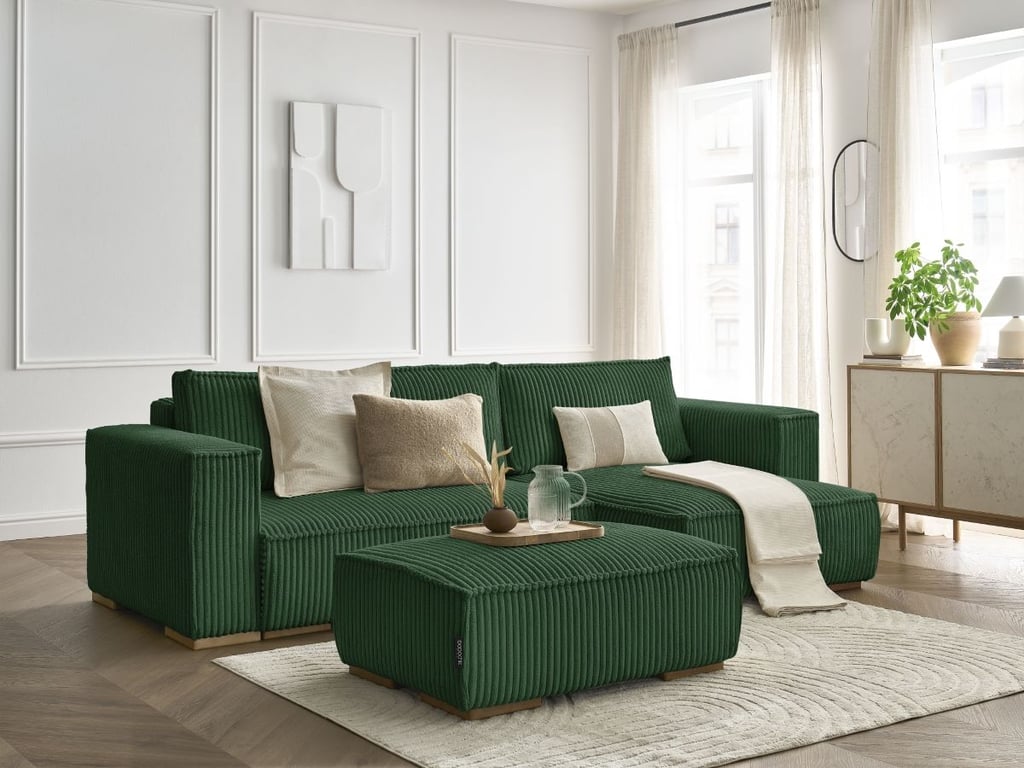 Produit similaire: Canapé d'angle convertible réversible coffre CHELSEA gros côtelé doux avec pouf vert réversible BOBOCHIC 4 places