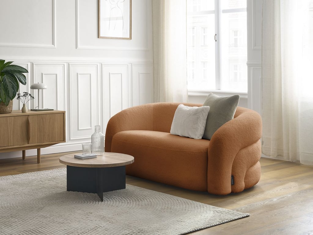 Produit similaire: Canapé droit fixe 2 places ELINA tissu bouclette orange BOBOCHIC