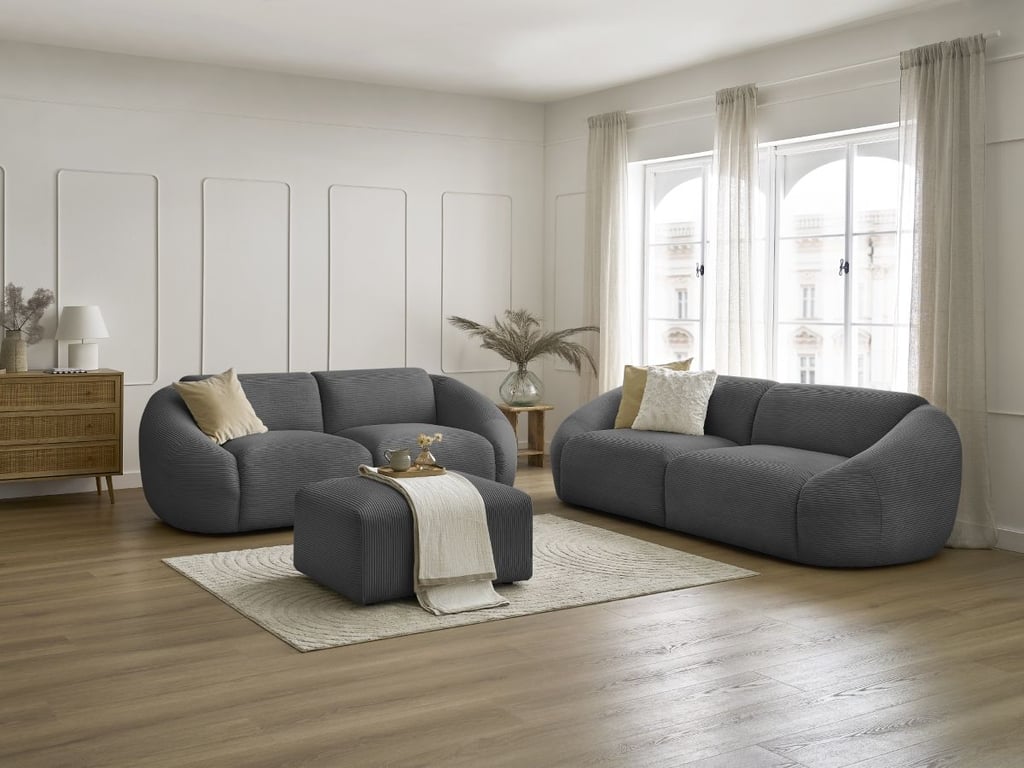 Produit similaire: Ensemble canapé droit fixe 3 + 2 places TINA velours côtelé avec pouf gris foncé BOBOCHIC