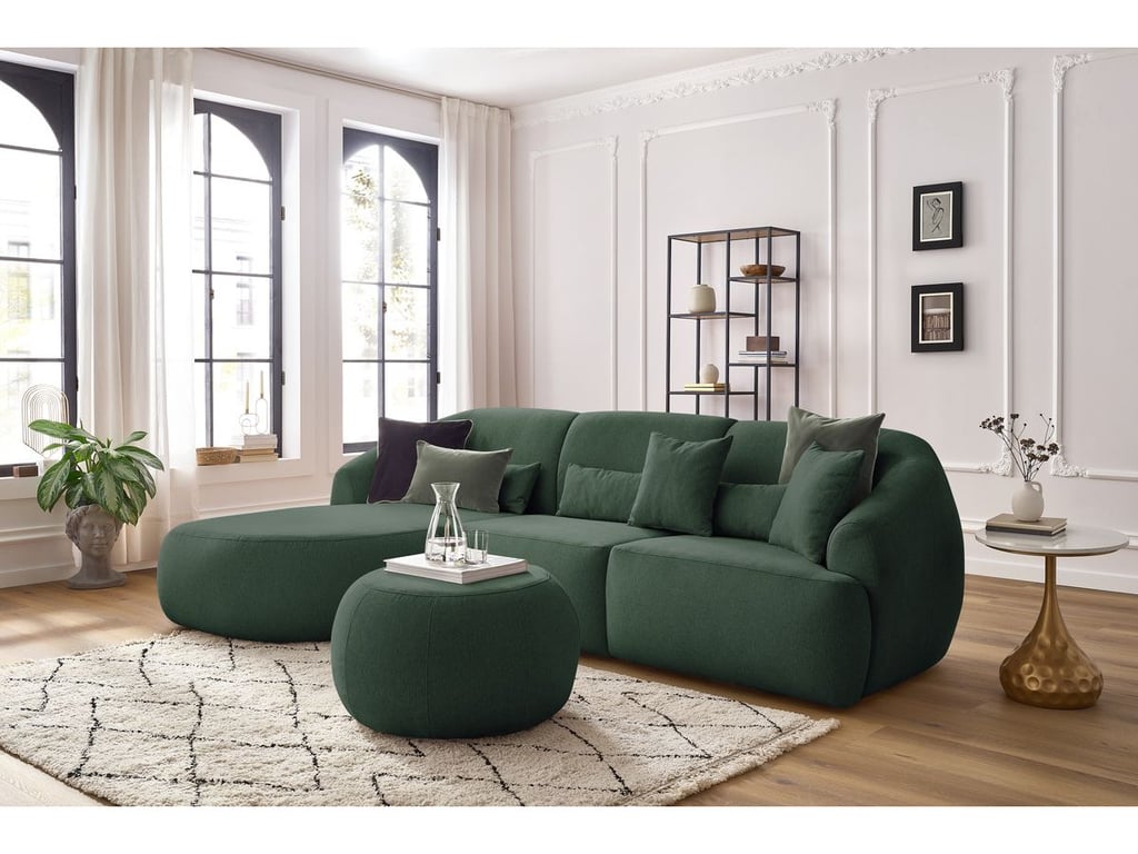Produit similaire: Canapé d'angle fixe ALESIA avec pouf tissu chiné vert angle gauche BOBOCHIC 4 places