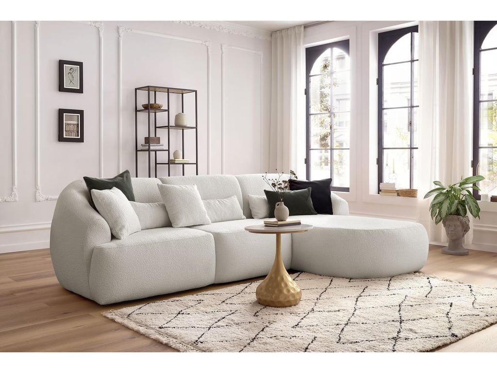 Produit similaire: Canapé d'angle fixe ALESIA tissu bouclette blanc angle droit BOBOCHIC 3 places