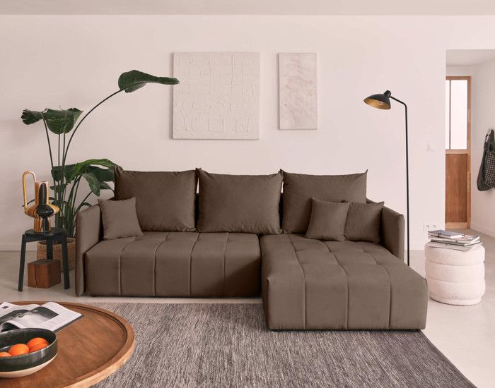 Produit similaire: Petra - canapé d'angle réversible - convertible avec coffre - 4 places - en velours - Taupe