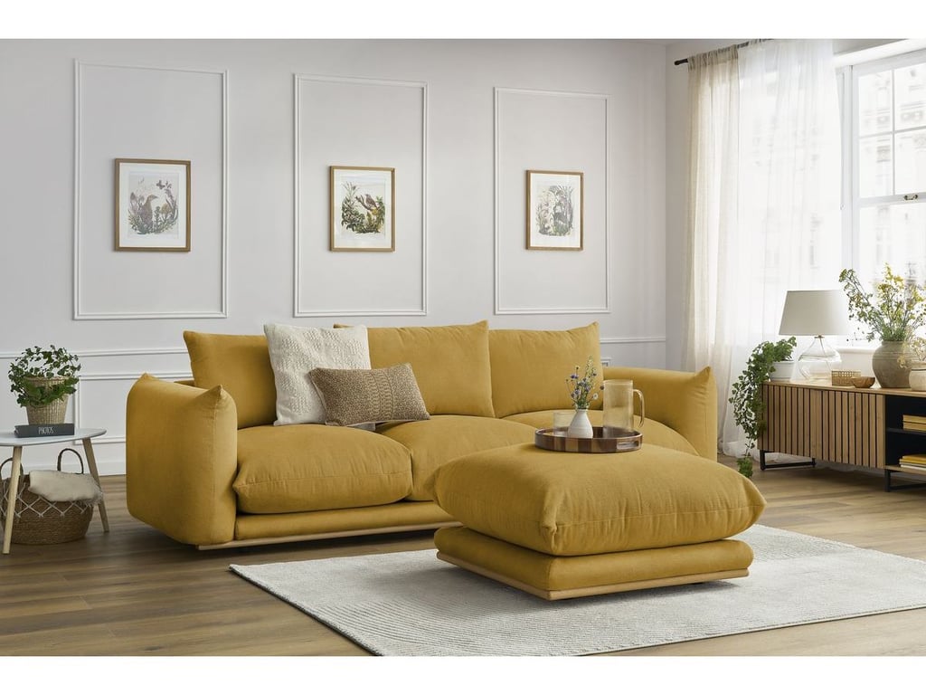 Produit similaire: Canapé droit fixe 3 places ERNEST avec pouf jaune BOBOCHIC