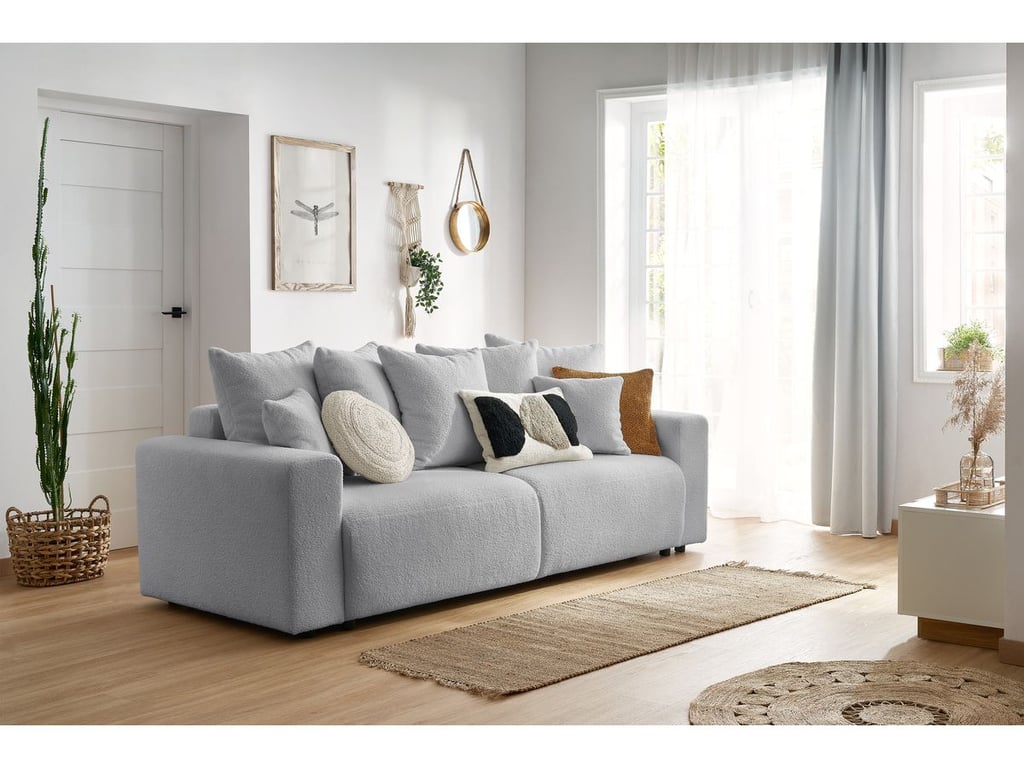 Produit similaire: Canapé droit convertible coffre ENVY tissu bouclette doux gris clair BOBOCHIC 3 places