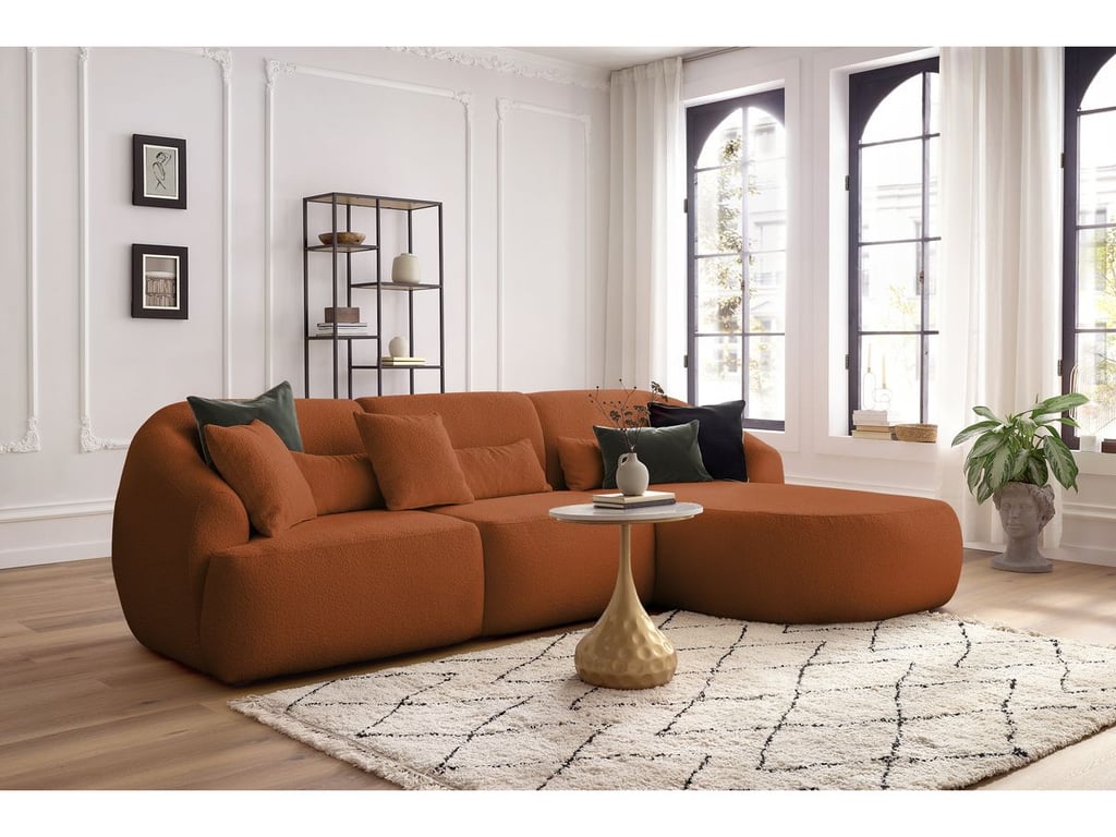 Produit similaire: Canapé d'angle fixe ALESIA tissu bouclette orange angle droit BOBOCHIC 3 places