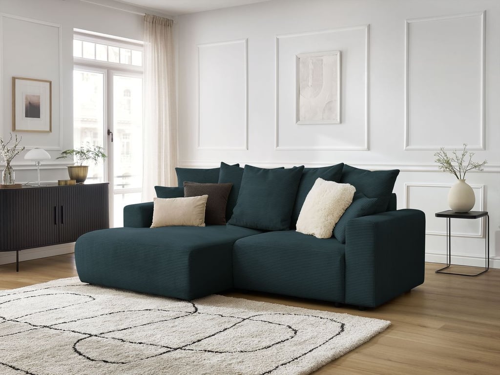 Produit similaire: Canapé d'angle convertible coffre ATILLA velours côtelé bleu foncé angle gauche BOBOCHIC 3 places