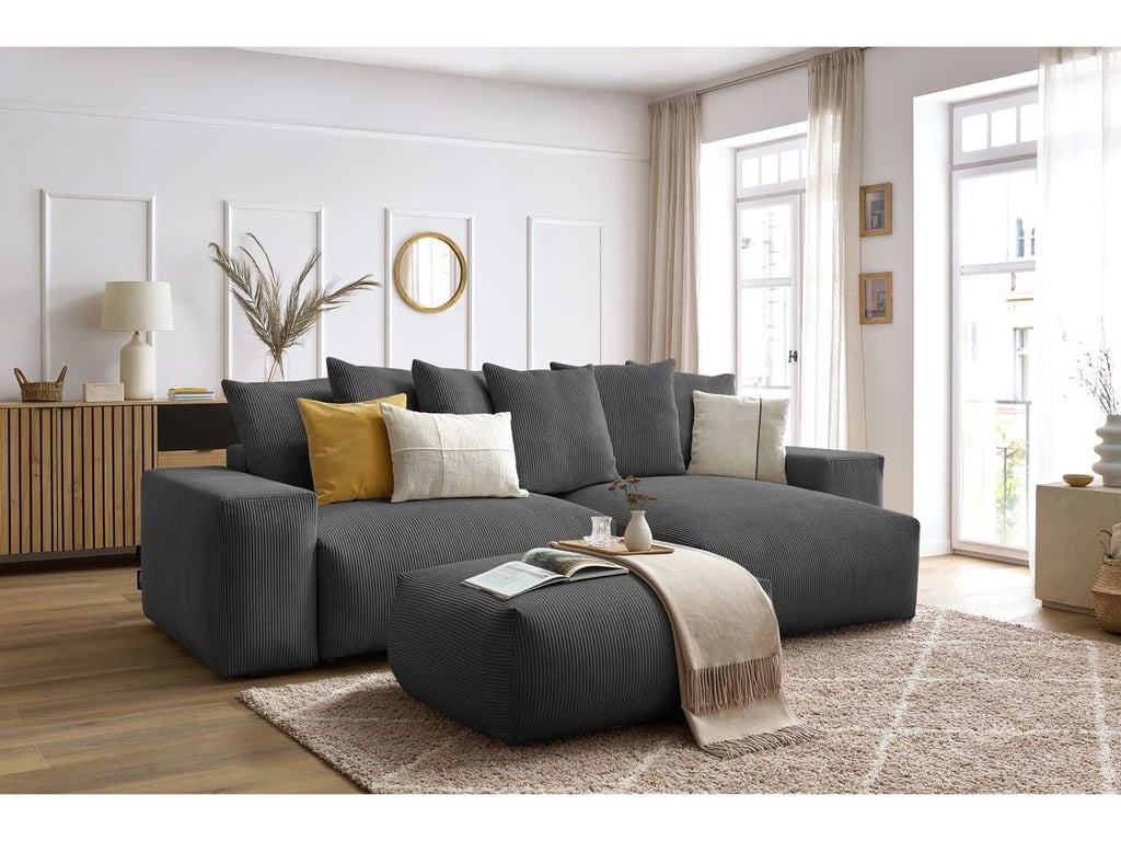 Produit similaire: Canapé d'angle réversible convertible coffre VOLTAIRE avec pouf gris foncé réversible BOBOCHIC 5 places