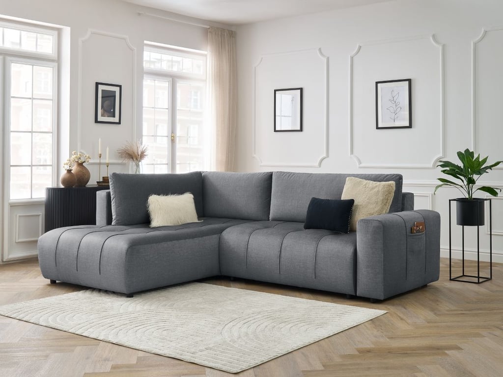 Produit similaire: Canapé d'angle L convertible coffre ARSENE tissu velours gris foncé angle gauche BOBOCHIC 3 places