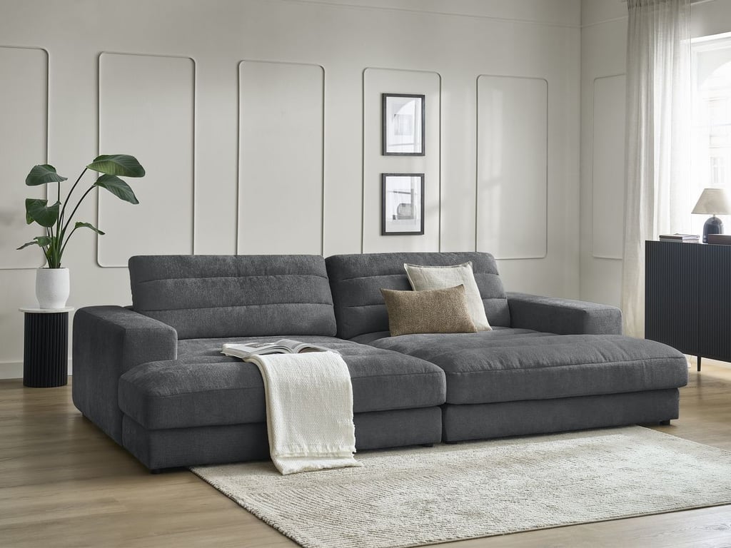 Produit similaire: Canapé droit fixe 4 places SIERRA assise profonde tissu texturé gris foncé BOBOCHIC