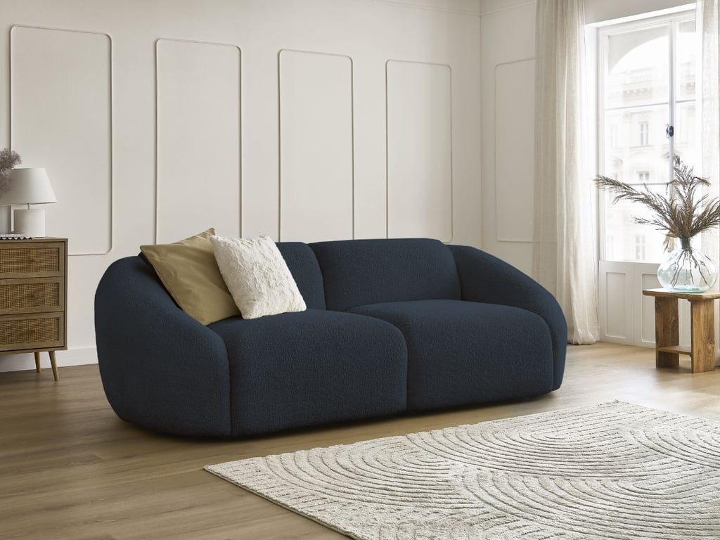 Produit similaire: Canapé droit fixe 3 places TINA tissu bouclette bleu foncé BOBOCHIC