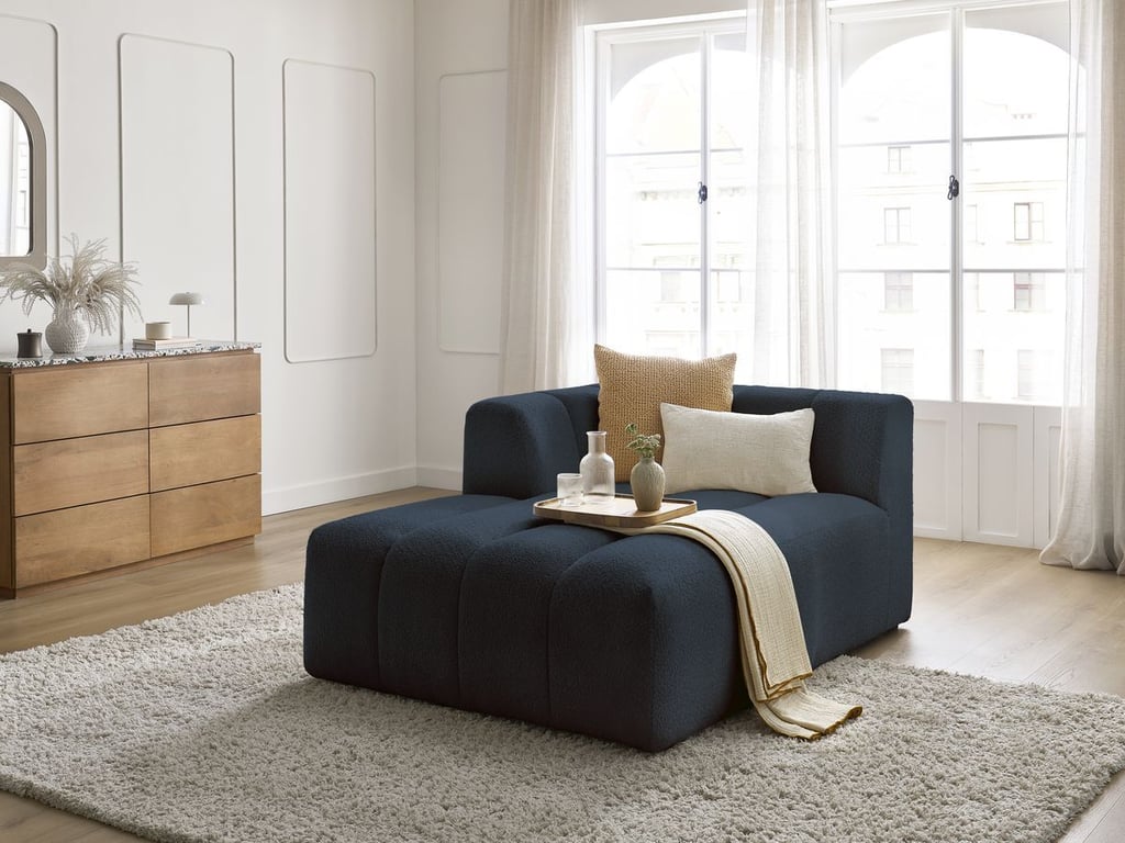 Produit similaire: Méridienne pour canapé modulable ANNECY tissu bouclette bleu foncé angle gauche BOBOCHIC