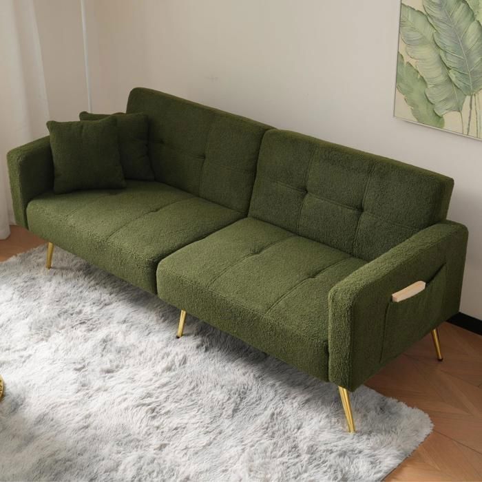Produit similaire: OKWISH Canapé Réglable 175×64×72cm - Pieds Dorés - Coussins Inclus - Poches Latérales - Sherpa Vert