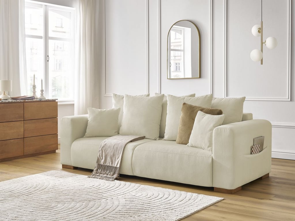 Produit similaire: Canapé droit fixe 3 places SIDONIE velours côtelé beige BOBOCHIC