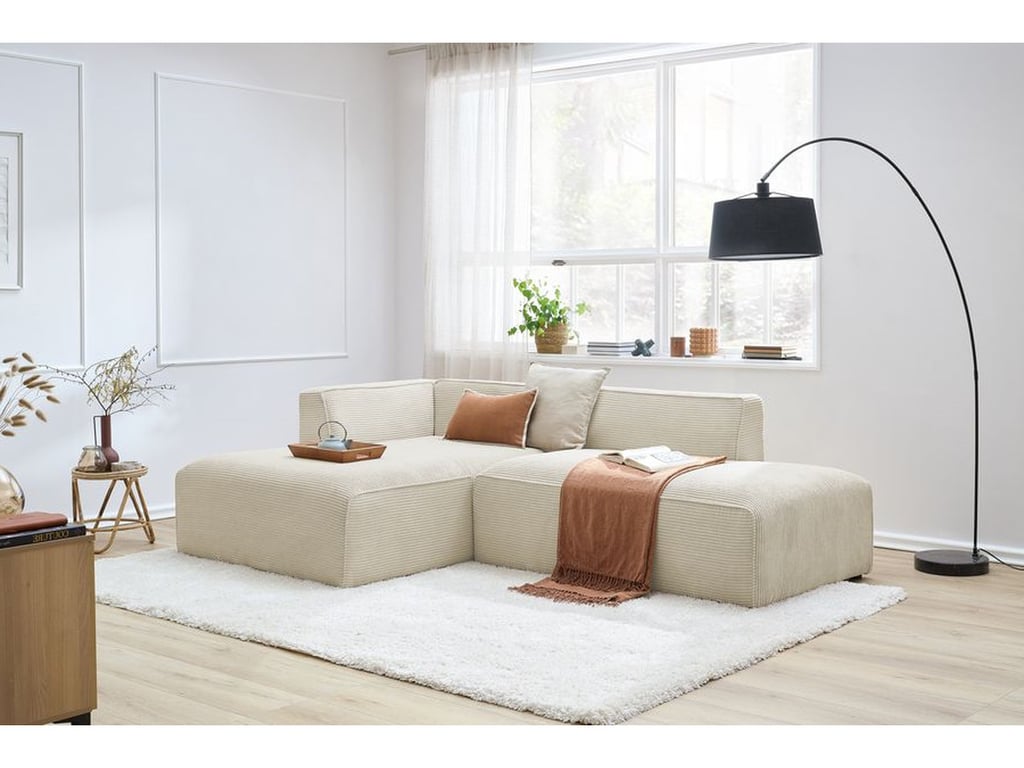 Produit similaire: Canapé d'angle fixe MEGEVE tissu velours côtelé beige angle gauche BOBOCHIC 4 places