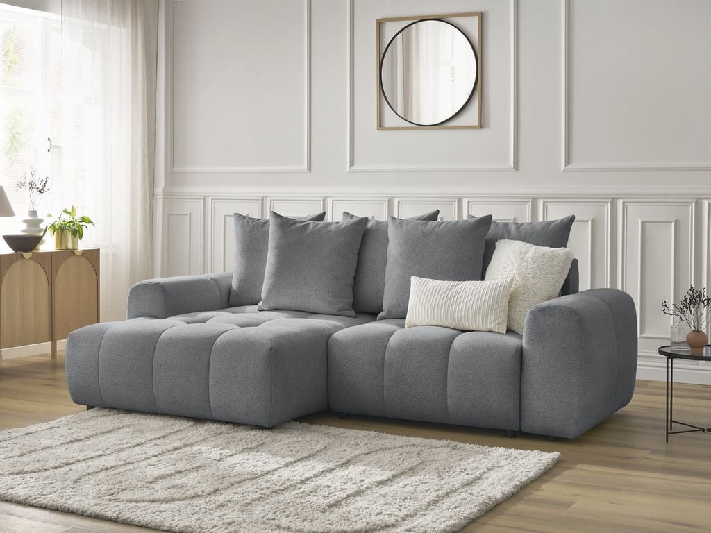 Produit similaire: Canapé d'angle convertible coffre ROXELANE tissu chiné gris foncé angle gauche BOBOCHIC 3 places