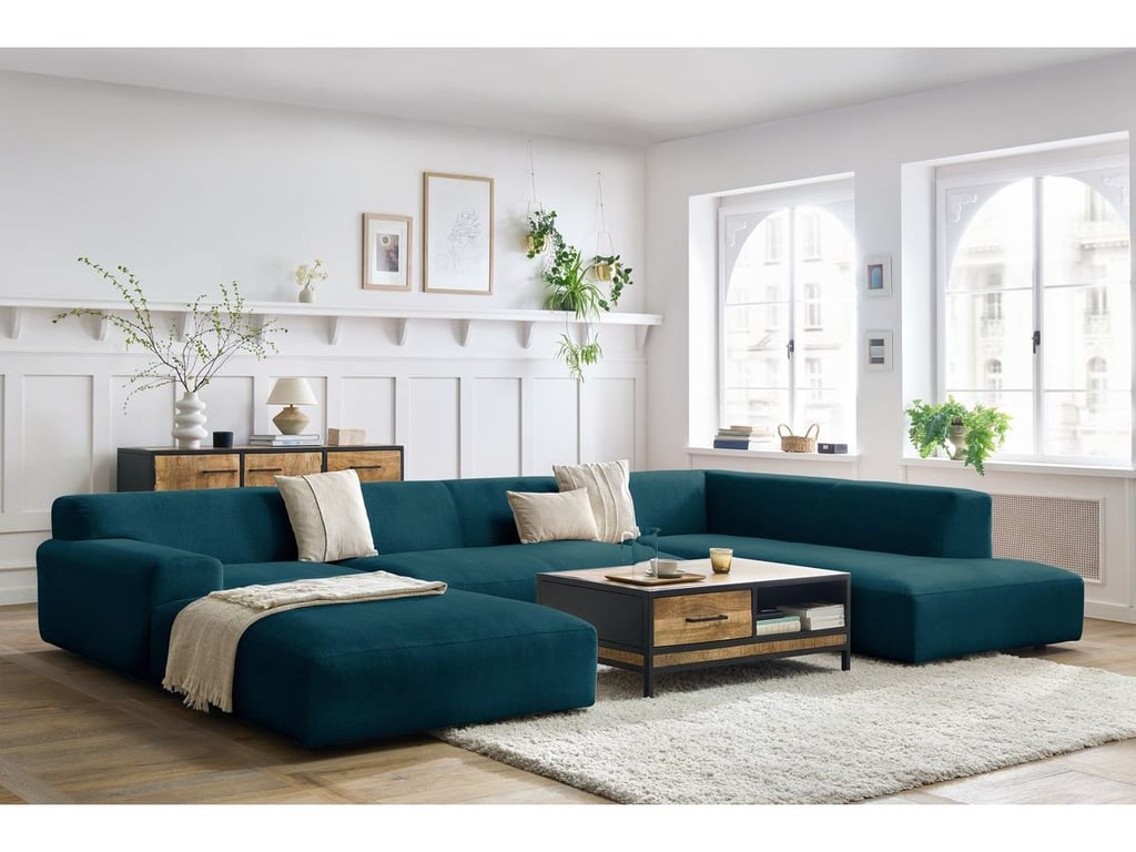 Produit similaire: Canapé panoramique fixe LAVENA tissu velours bleu foncé angle gauche BOBOCHIC 6 places