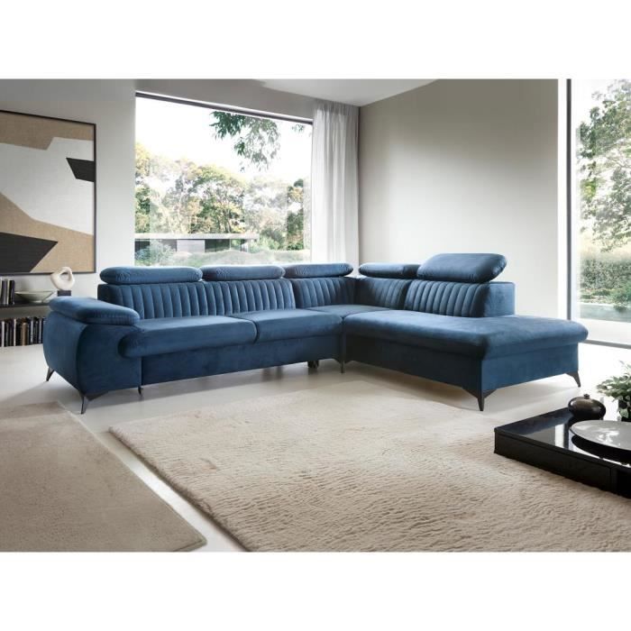 Produit similaire: Canapé convertible grand angle en velours bleu nuit - Pascal Morabito - SAMARA - Coffre de rangement - 5 places