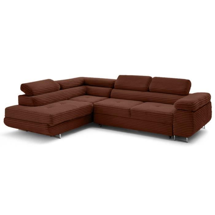 Produit similaire: Zaria - canapé d'angle gauche 5 places convertible avec coffre et têtières en velours côtelé grosses côtes - Terracotta