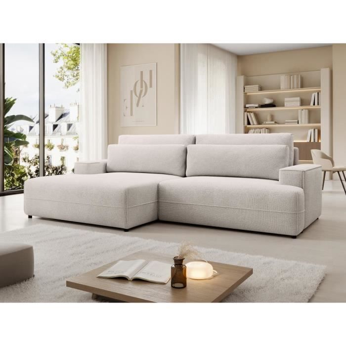 Produit similaire: Canapé d'angle convertible en tissu beige BREGLIO - VENTE-UNIQUE - 5 places - Déhoussable - Coffre de rangement