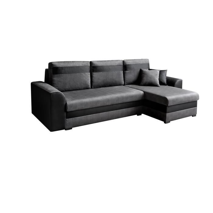 Produit similaire: Canapé d'angle réversible et convertible avec coffre de rangement - 4 places - Tissu gris et simili noir - TOMMY