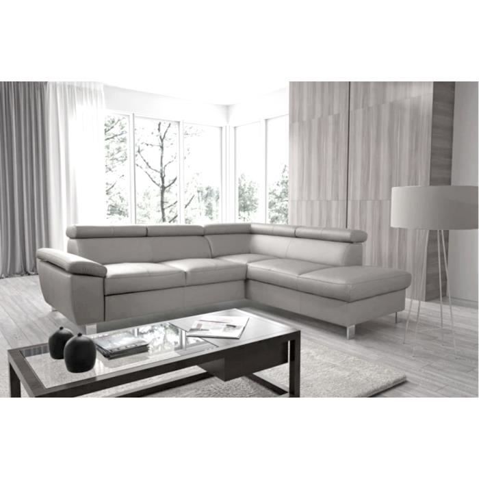 Canapé d'angle en cuir italien de luxe 5 places LUTECE gris clair, angle droit