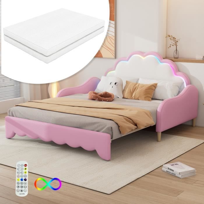 Produit similaire: COMANLAI Canapé-lit de 140 * 200 cm, convertible en lit plat, tête de lit avec lumière ambiante, avec matelas, télécommande, rose