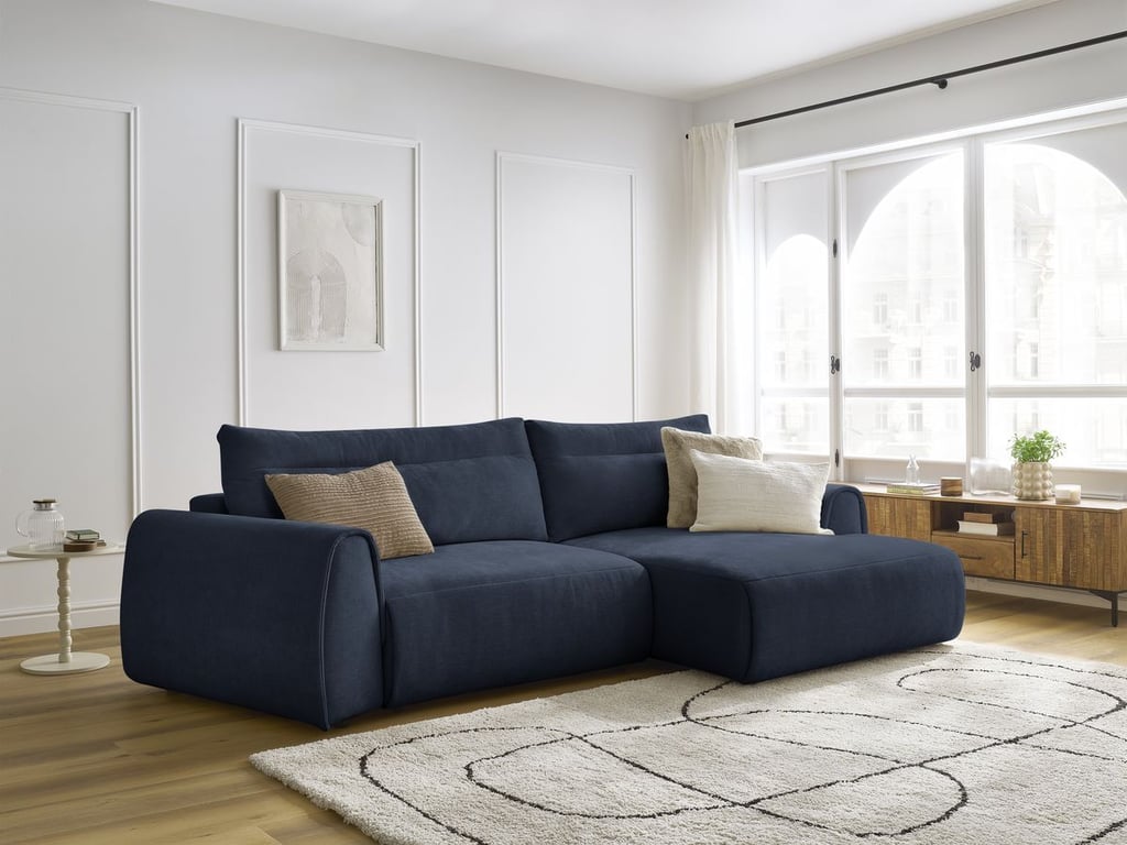 Produit similaire: Canapé d'angle incurvé fixe ADEN bleu foncé angle droit BOBOCHIC 3 places