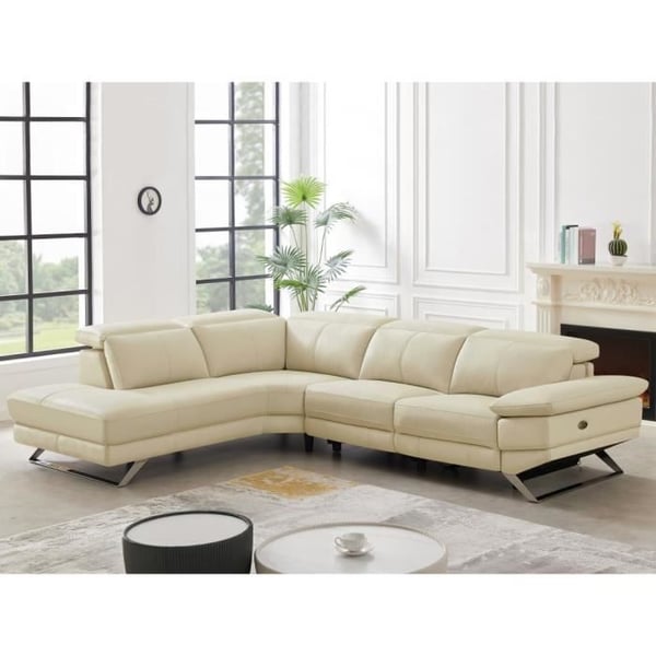 Canapé d'angle gauche relax électrique en cuir de vachette beige PUNO II