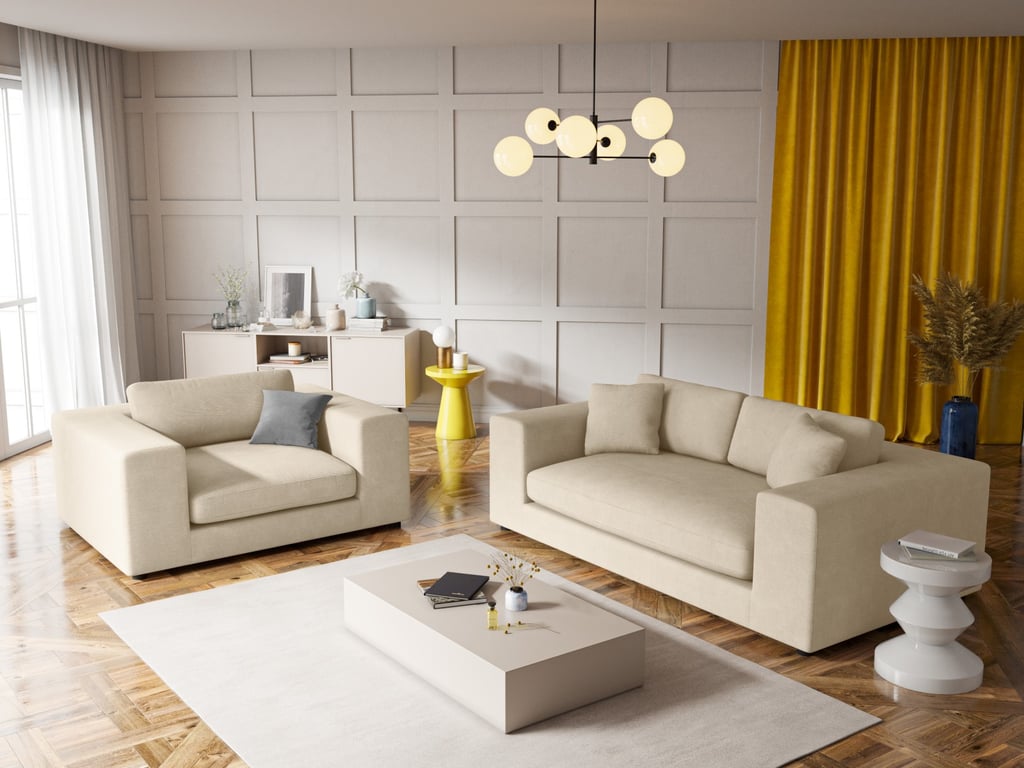 Produit similaire: Canapé 3 places en tissu structuré beige clair
