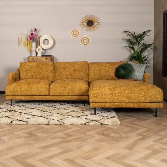 Canapé d'angle Denver en tissu chenille ocre jaune - Livin24 - 295cm - 4 places - Style scandinave-moderne