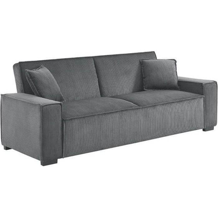Canapé convertible 3 places SWEEEK - Gris foncé velours côtelé - Dossier inclinable - Vue supplémentaire 1