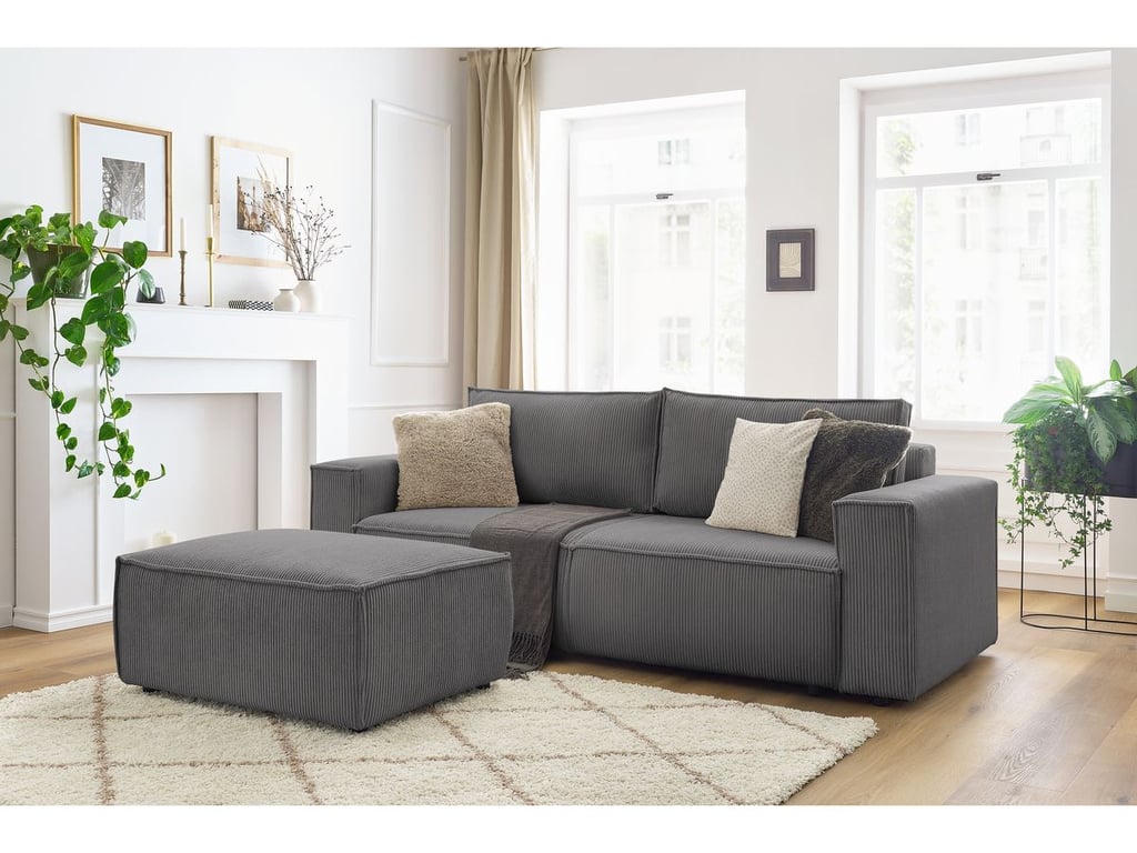 Produit similaire: Canapé droit convertible coffre NIHAD velours côtelé avec pouf gris foncé BOBOCHIC 4 places