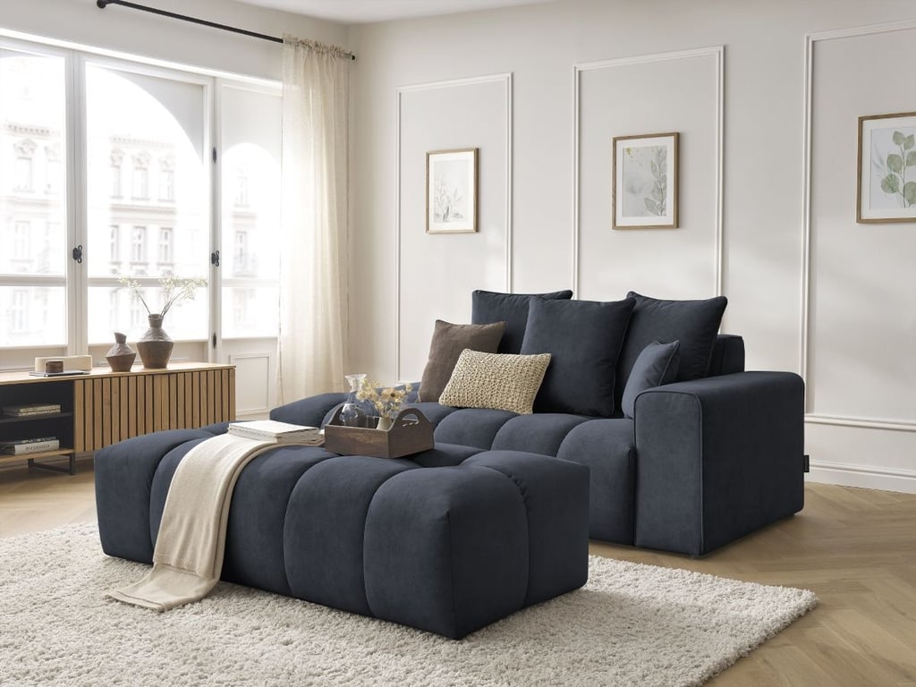 Produit similaire: Canapé droit fixe MONT-BLANC velours avec pouf bleu foncé accoudoir droit BOBOCHIC 5 places
