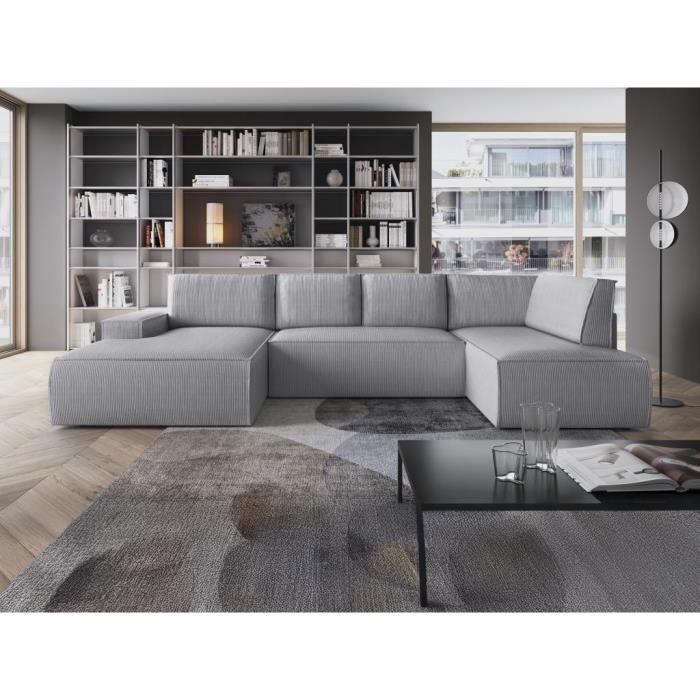 Produit similaire: Amelia - Grand canapé angle gauche panoramique convertible en velours côtelé gris