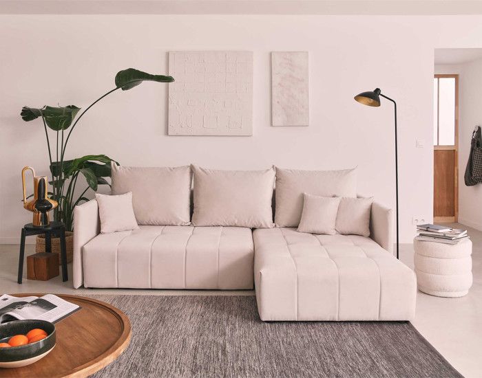 Produit similaire: Canapé d'angle en velours réversible convertible avec coffre 4 places - Petra - BESTMOBILIER - Beige