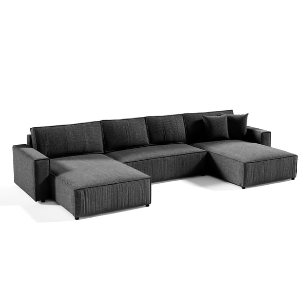 Canapé en u 5 places velours côtelé gris foncé