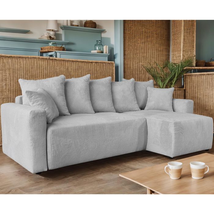 Produit similaire: Canapé d'angle réversible 232 cm en velours côtelé gris clair - ALESIO